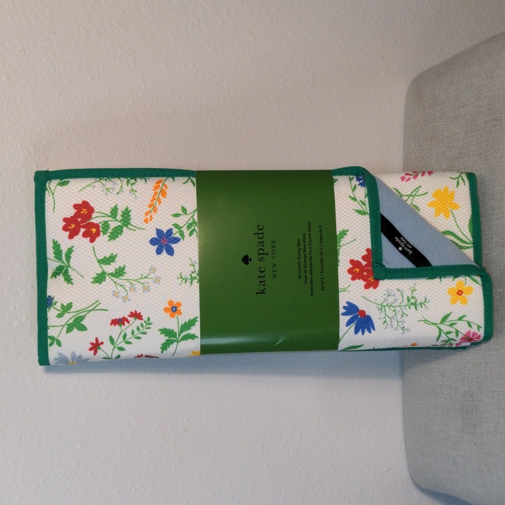 NWT Kate Spade Floral Reversible Drying Mat Set of 2